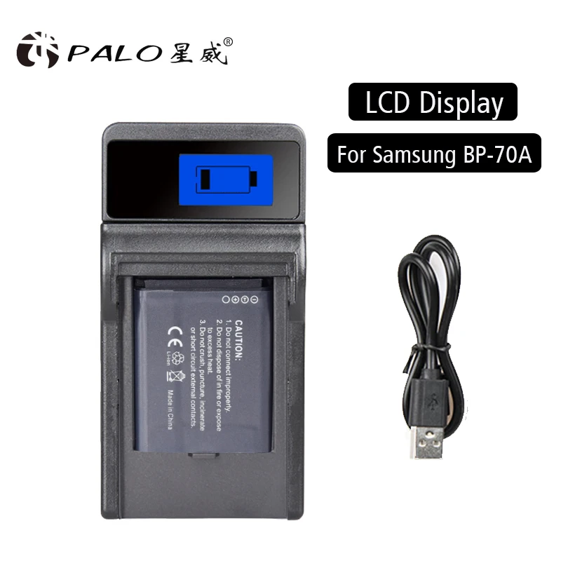 

PALO 1 pcs BP 70A camera battery charger smart LCD Display USB bateria charger For Samsung BP-70A digital batteries dedicated