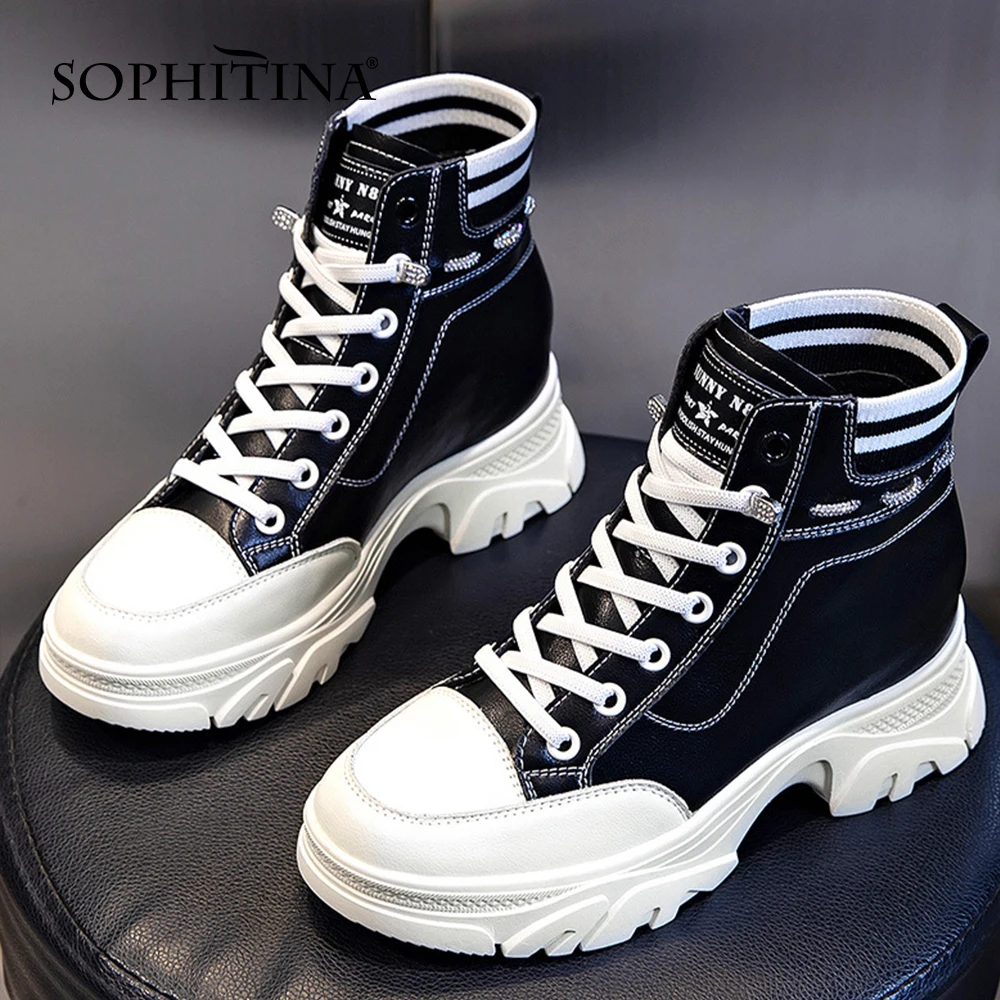 

Женские ботинки на платформе SOPHITINA, повседневные спортивные эластичные сапоги, поперечная шнуровка, подходящие цвета, ручная работа, HO534