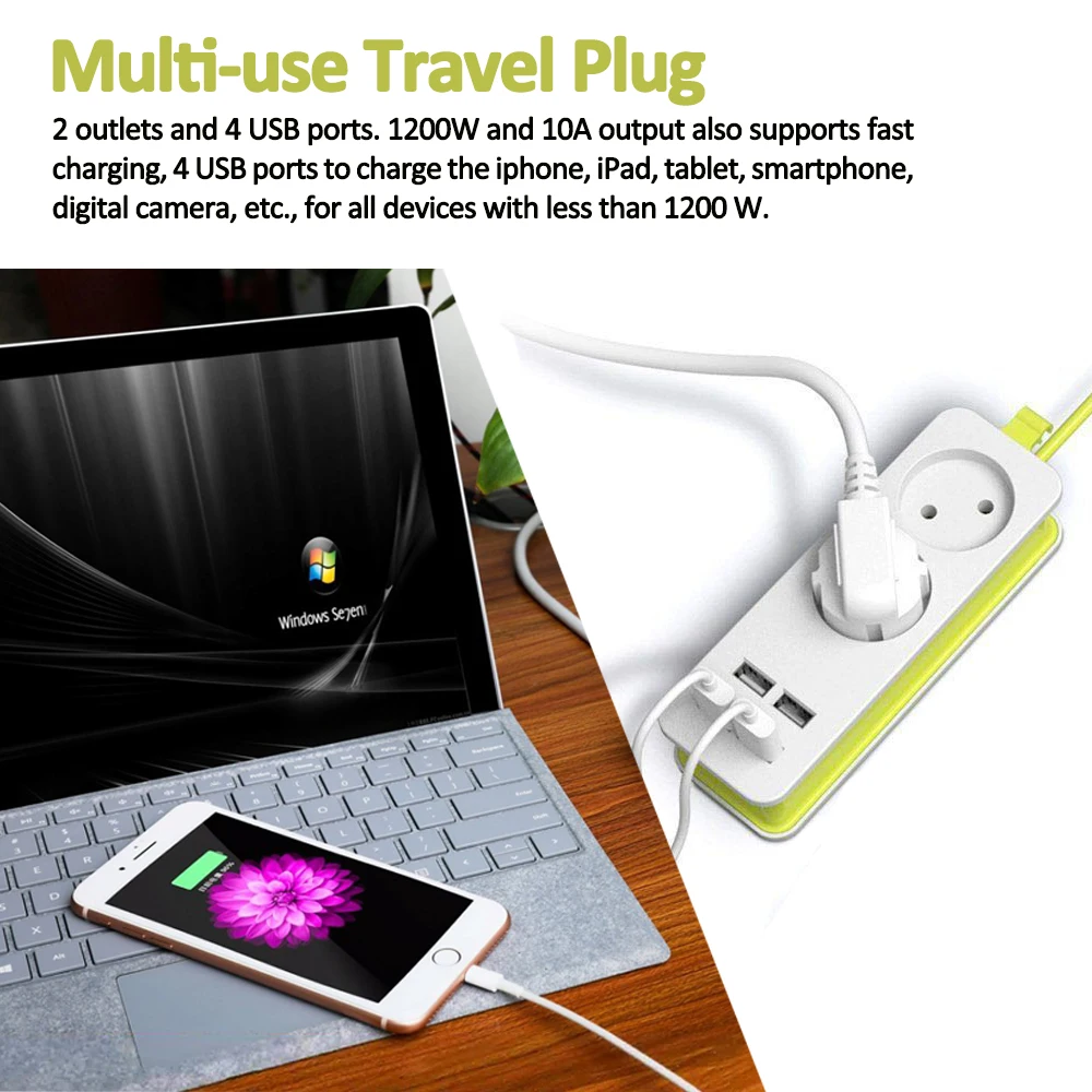 Дорожный удлинитель с европейской вилкой портативная розетка 4 USB портами для