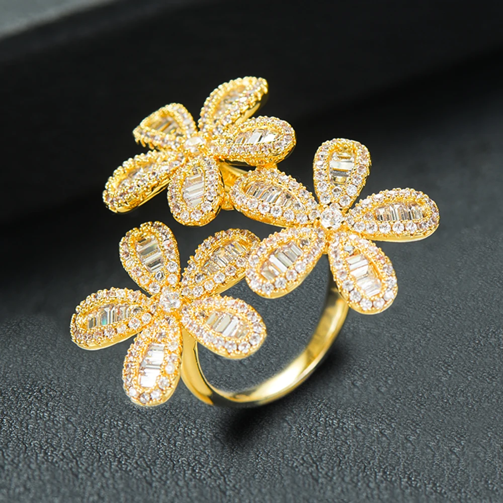 GODKI 2020 цветочные амулеты трендовые штабелируемые кольца с огранкой багета для