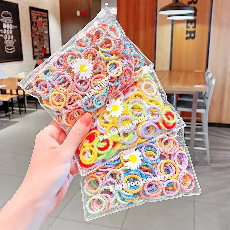 

100 Pcs/Bag 2cm Children Cute Candy Cartoon Solid Elastic Hair Bands Girls Lovely Scrunchies Rubber Bands Kid Hair Accessories