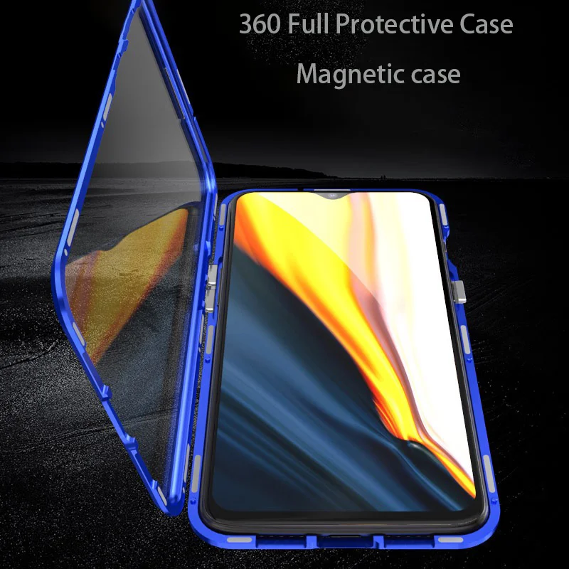 

Magnetic Clear For Oneplus 9 Pro 8 8t 7 Pro 7T Nord N10 N100 5g Case Cover Metal Bumper Tempered Glass Phone case Fundas Coque