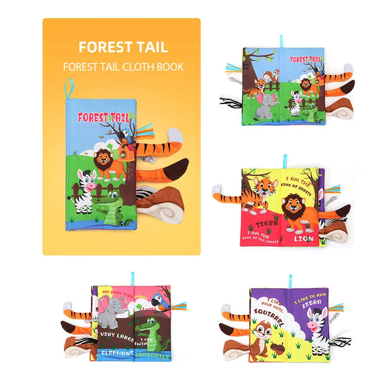 

Animal Tail Cloth Book Sound 3D Books Soft Reading Cloth Baby Educational Toys For Newborns Intelligence Toddler Toys Gift