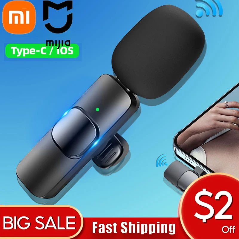 

Xiaomi Wireless Microphone Lavalier Portable Audio Video Recording Mini Mic For IPhone Android Live Game Mobile Phone Camera PC