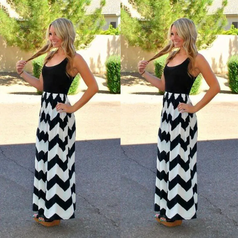 Летнее платье для мамы и дочки Повседневное макси в полоску стиле бохо комплект