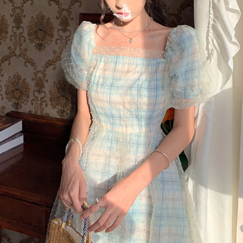 

Elegant Fairy Long Dress Women Sweet Mesh Designer Print Vintage Dress Summer Korean Chiffon Evening Party Dresses 2021 Wedding