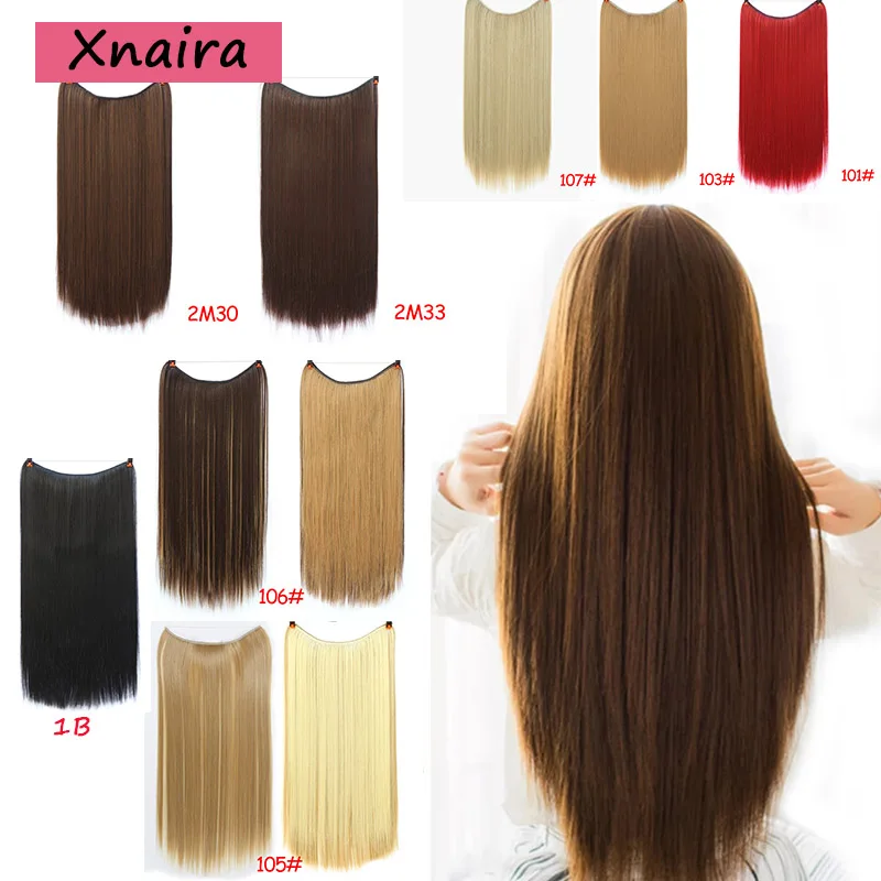 

Xnaira 24" Invisible Wire No Clips In Hair Extensions Secret Fish Line Hairpieces Synthetic Straight Wavy Hair Extensions Wig