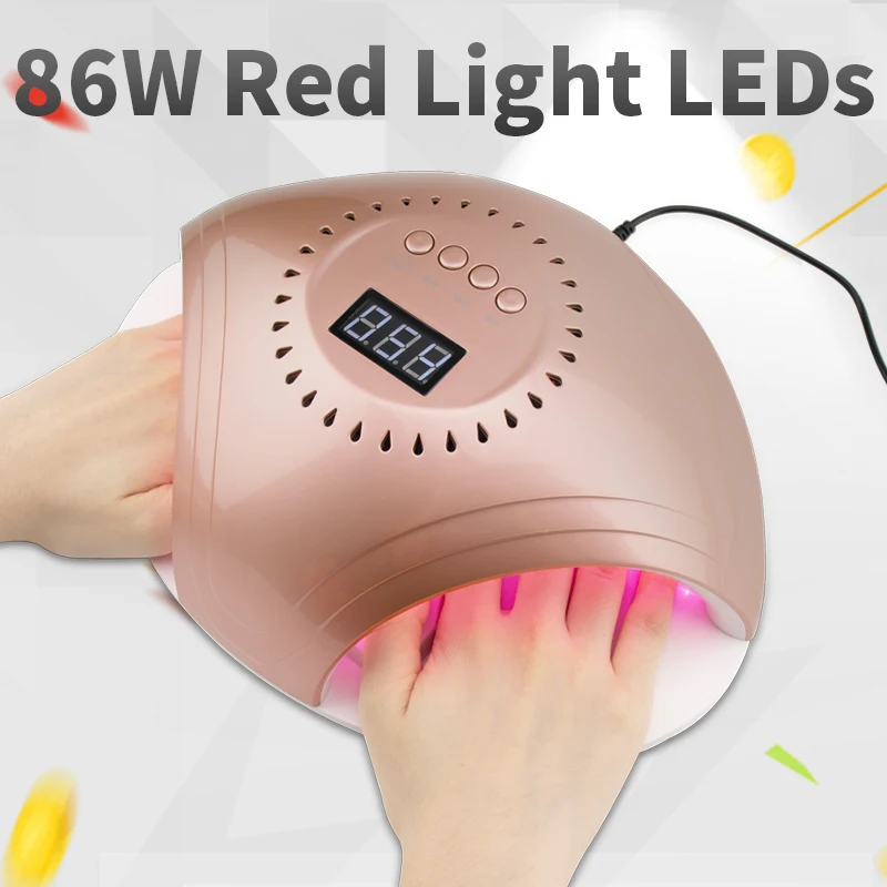 86W красный светильник Светодиодная УФ лампа для ногтей с двумя руками сушки гель