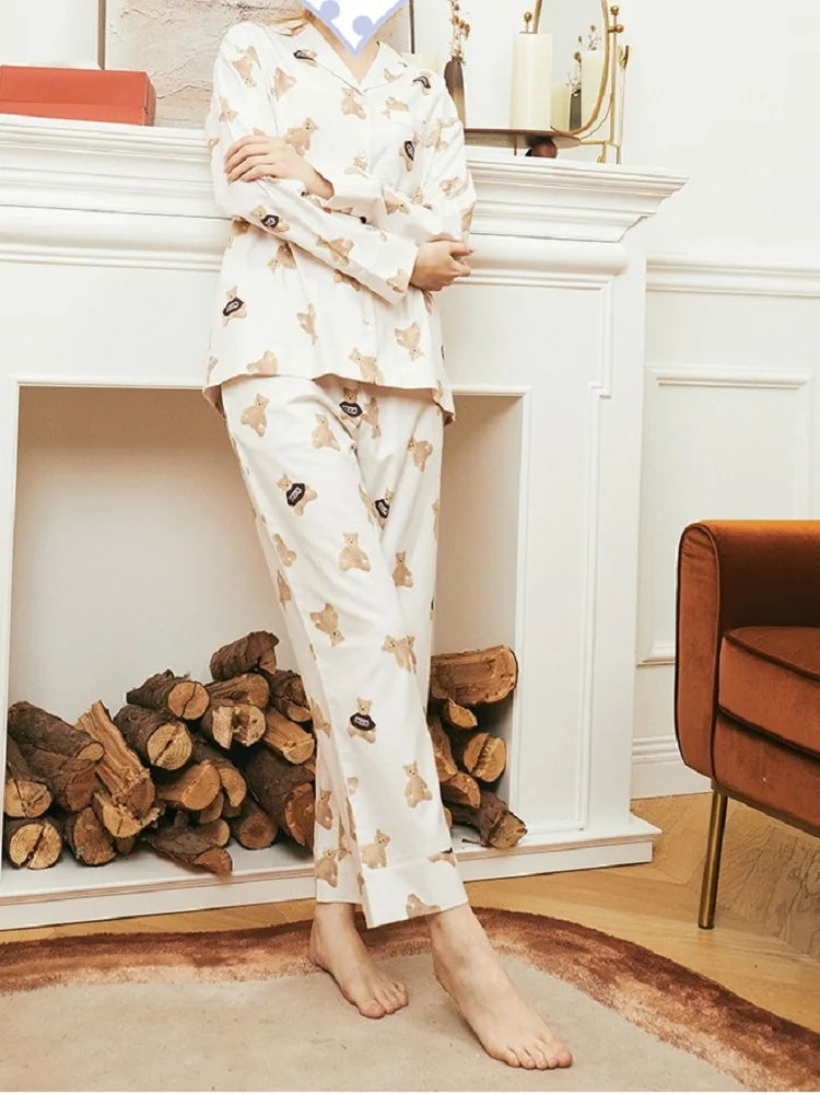 

The new ladies cotton sanded long-sleeved trousers pajamas suit, cartoon pattern comfortable and soft home wear,