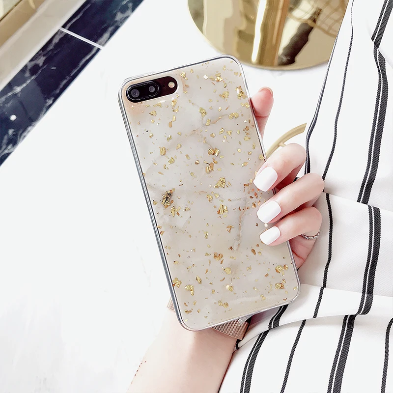 Модный мягкий чехол из ТПУ для iphone 7 8 6 6S Plus X XR XS MAX 10 мраморный золотой фольга