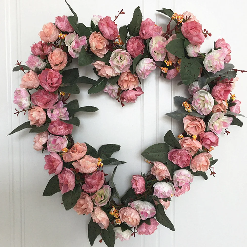 

European-style Simulation Rose Flower Heart-shaped Wreath Wedding Room Wreath Road Guide Decoration Home Artificial Flowers