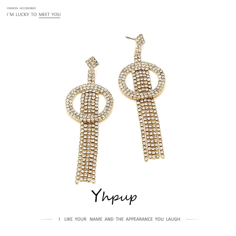 Yhpup Модные Роскошные Красочные Стразы висячие серьги Геометрическая Длинная