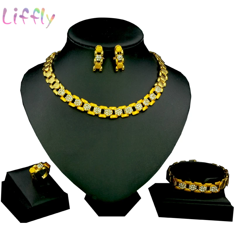 Дубай золотые Ювелирные наборы для женщин Кристалл ювелирные изделия