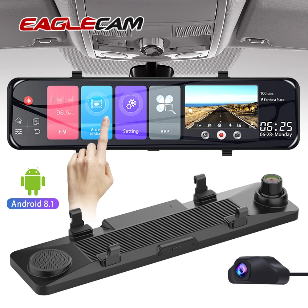 Зеркало заднего вида 12 дюймов Full HD 1080P Android сенсорный экран с Bluetooth WIfi GPS модуль