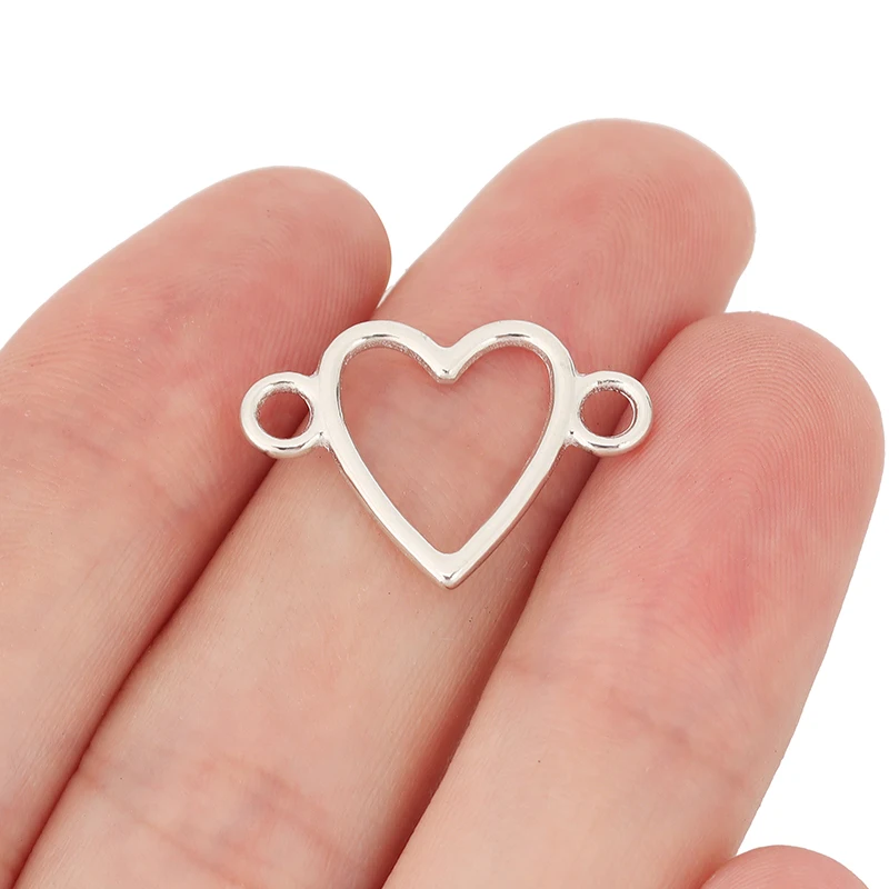 

50pcs/lot Tibetan Silver Love Heart Connector Charms Pendants DIY Necklace Bracelet Jewelry Making Accessories 24x16mm