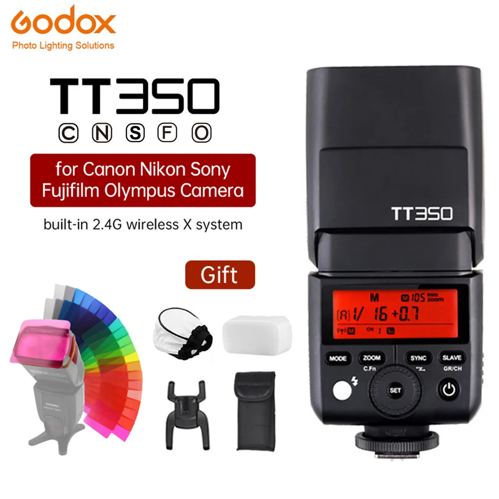 Вспышка Godox TT350C TT350N TT350S TT350O TT350F для камеры Canon Nikon Sony Fujifilm Olympus | Электроника