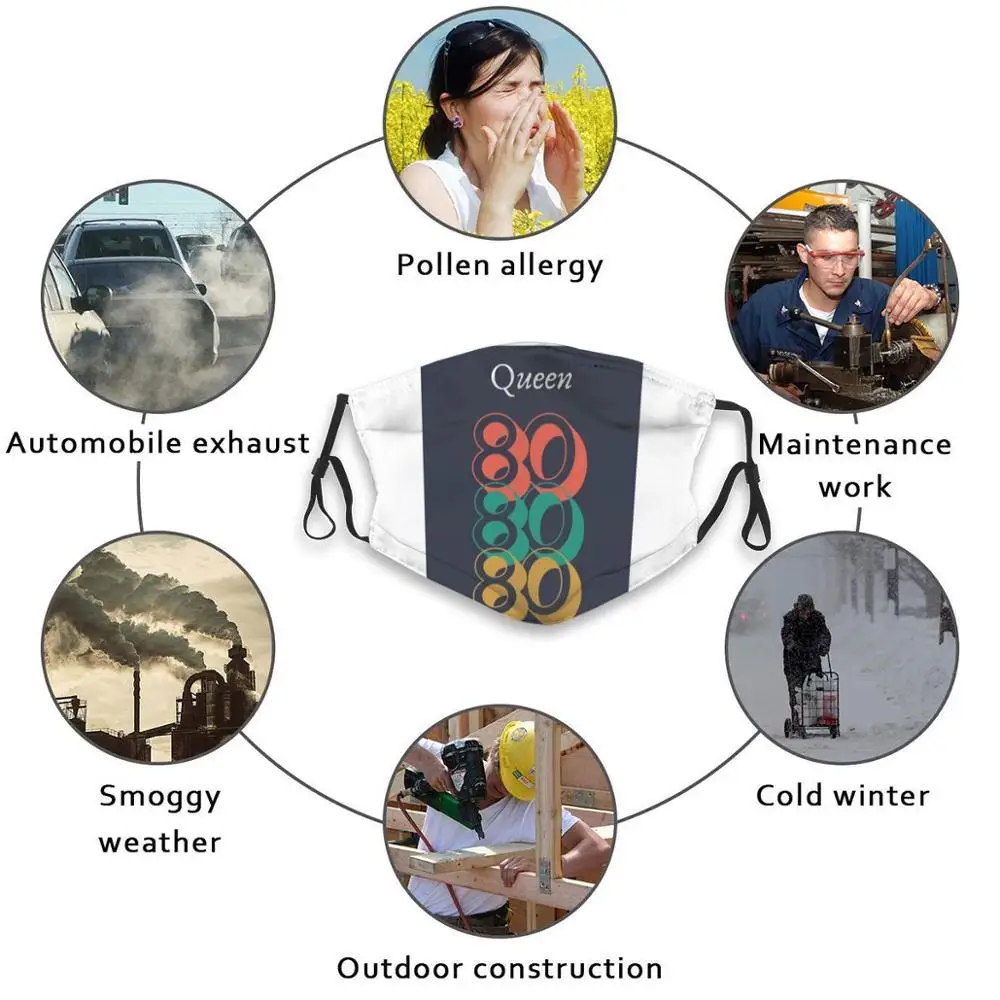 

80'S Queen Print Washable Filter Anti Dust Mouth Mask Music 80S Queen Band Red Green Yellow Black