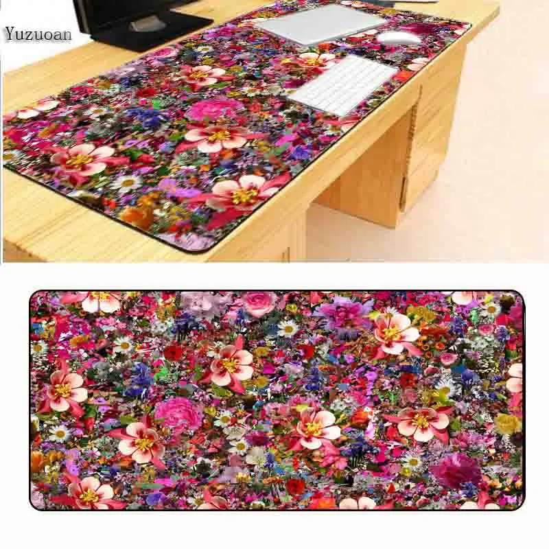 Yuzuoan beauty, 900x400X3 мм, розовые цветы, расширенный игровой коврик для мыши, коврики для мыши, большой размер, Настольный коврик для офиса, Большой Оверлок - Цвет: 400X800X2MM