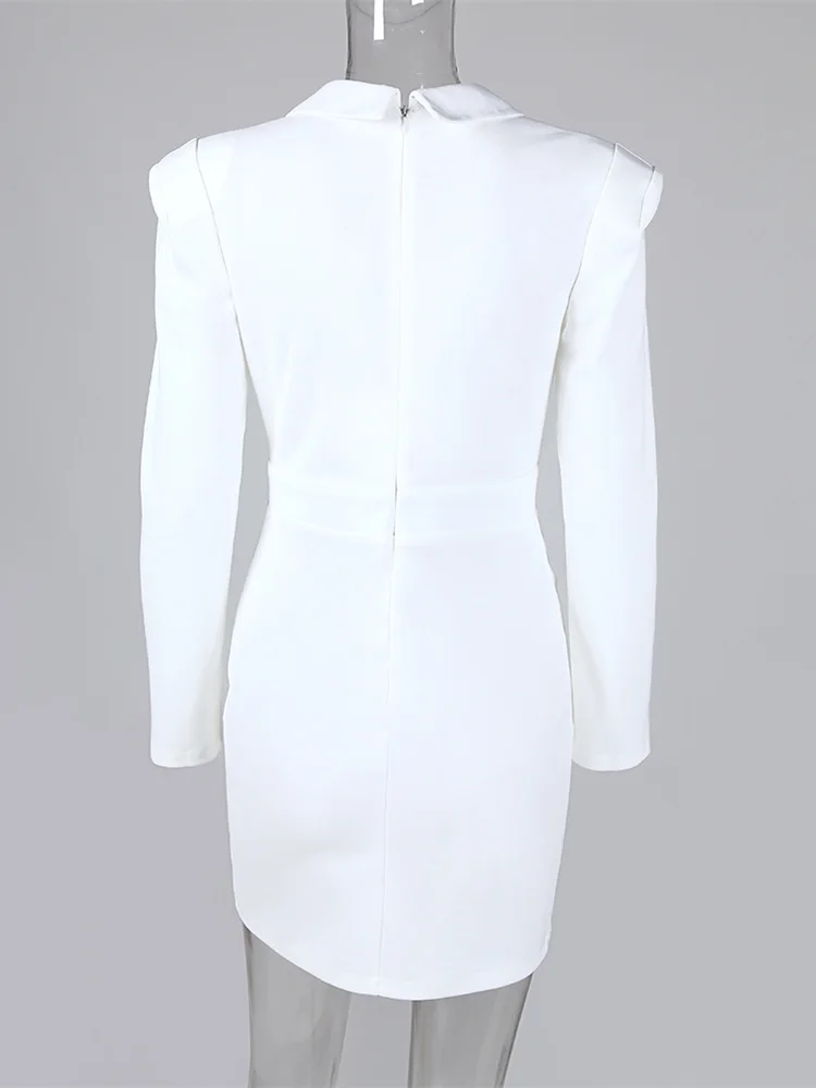 Осеннее женское элегантное офисное мини-платье для работы, женское платье с зазубренным воротником, с мягкими плечами и рюшами, повседневное ol платье