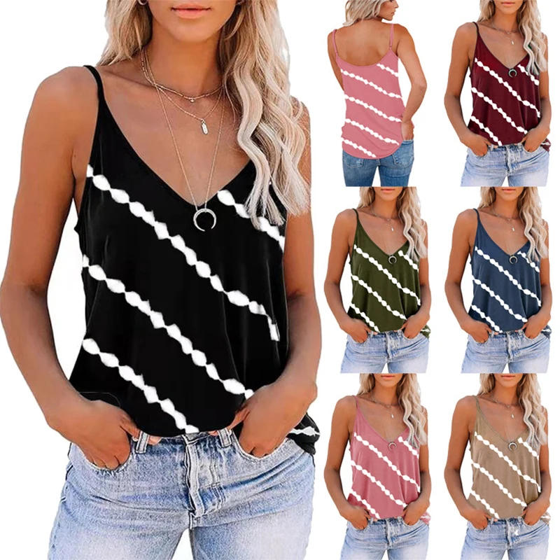 

T Shirt Women New Summer Products Of 2021 Traf Sexy Halter Women's T Oversize Tanhs V-Neck Sling Twill Low-Cut Print Vest Crop