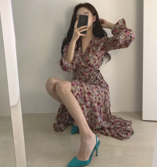 Женские платья Tempearment популярное винтажное платье с оборками и цветочным принтом