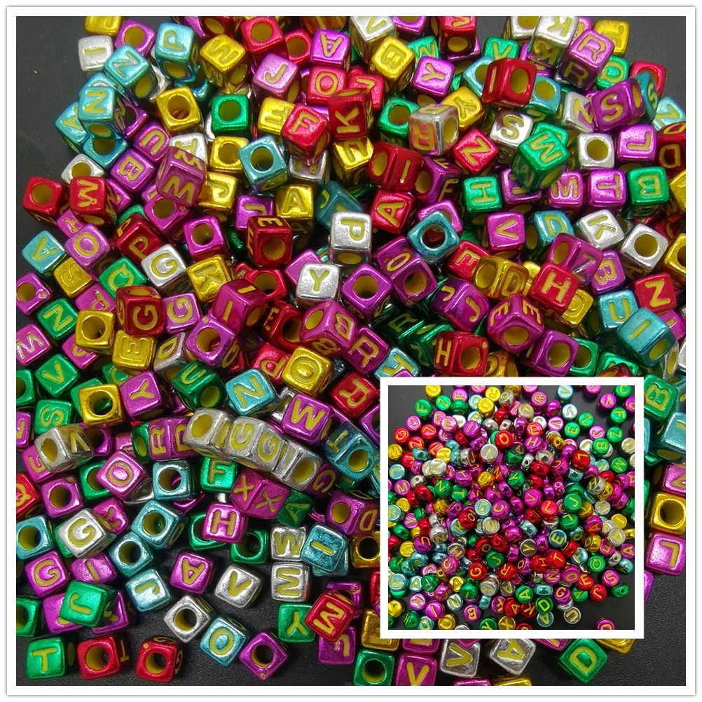 

NEW 100pcs Mixed Alphabet/Letter Acrylic Cube Beads Oblate Beads 4x7mm 6x6mm Choose