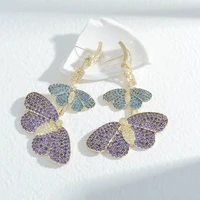 wholesale color zircon butterfly studs female women silver plated post earrings eardrops jewelry gift