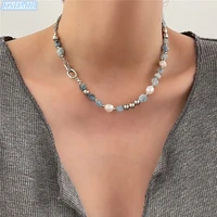 kshmir natural stone blue crystal necklace baroque natural freshwater pearl niche design feeling fresh clavicle chain women