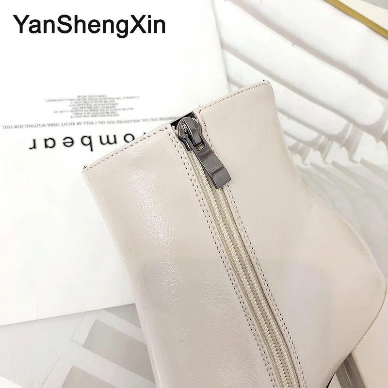 YANSHENGXIN/Женская обувь; женские ботинки; ботильоны из кожзаменителя на не сужающемся книзу массивном каблуке; женская обувь; осенне-зимние ботинки; 2 цвета; женские ботинки