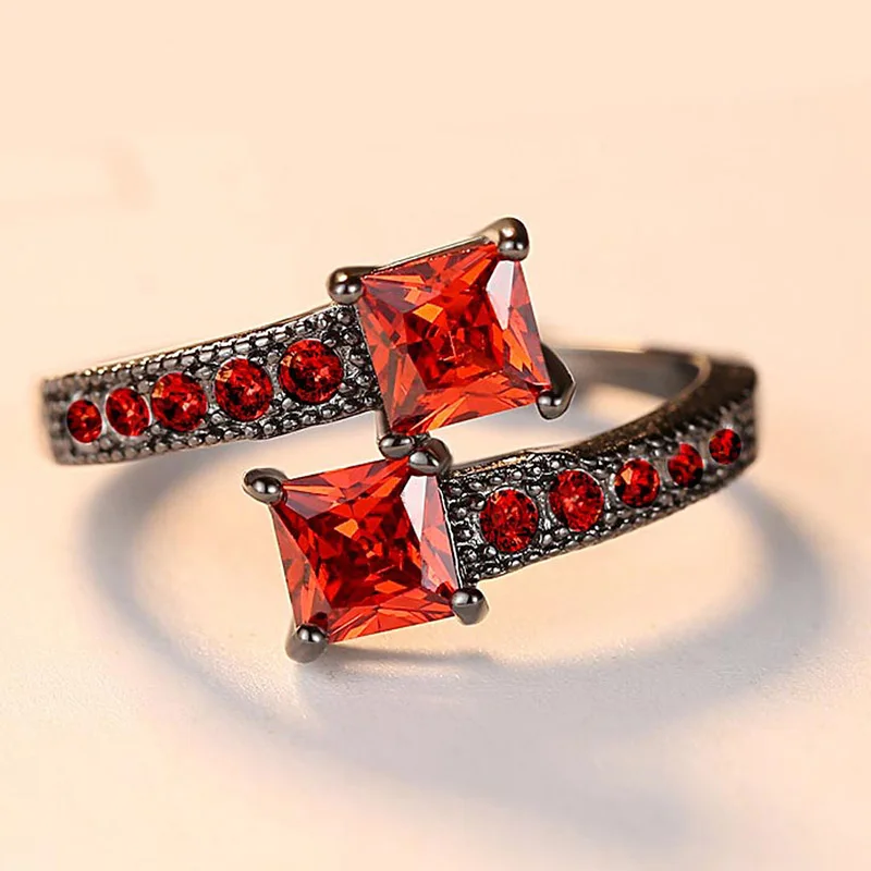

Women's ring black gold bottom red double-headed zircon ring fashion accessories girls ring gift