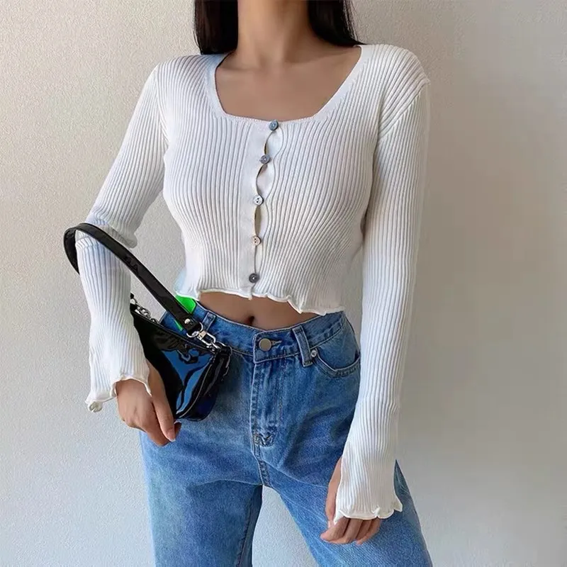 Кардиган Свитер Осень-зима новинка Модный облегающий Вязаный топ с квадратным