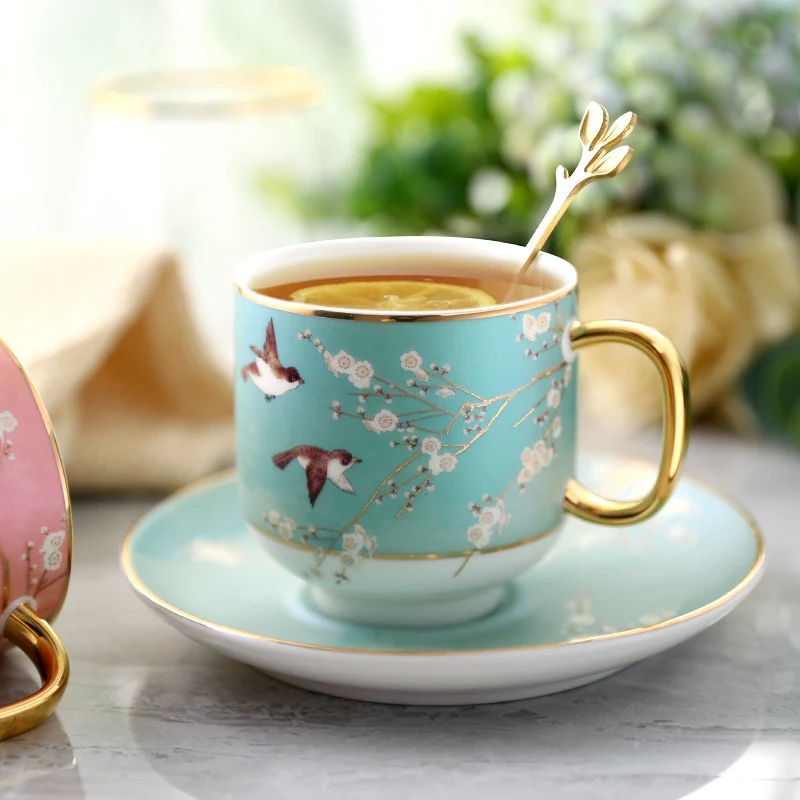 

Simple Creative Ceramic Cup Coffee Gold Rim Light Luxury Turkish Coffee Cup Reusable with Spoon Bird Tazas Cafe Drinkware BE50CP