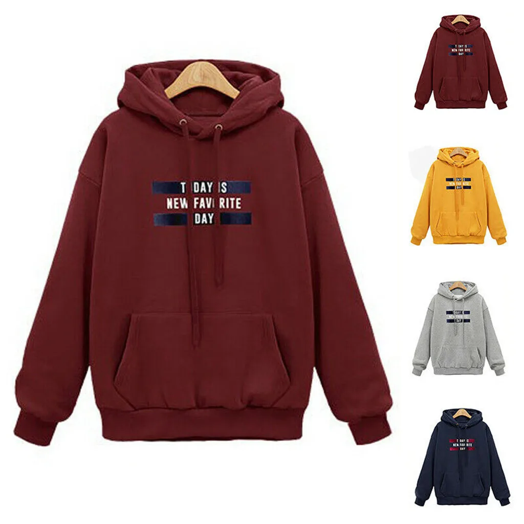 

Autumn Winter Fleece Hoodie Letter Harajuku Print Pullover Thick Loose Women Hoodies Sweatshirt Female Casual Drawstring Coat