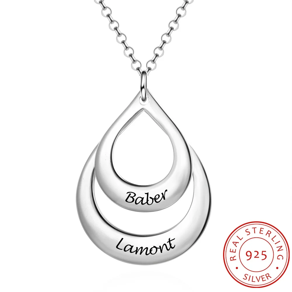Персонализированные капли воды кулон ожерелье серебро 925 на заказ выгравированы