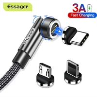 essager 3a fast charging magnetic cable micro usb type c data magnet charger for iphone xiaomi mobile phone 540 rotate wire cord