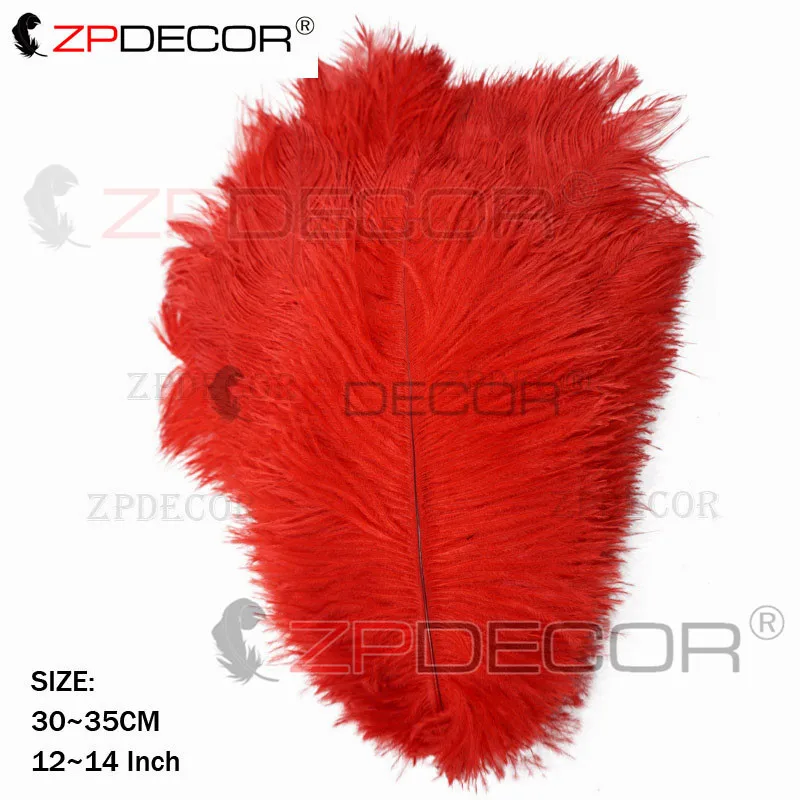 Красный ZPDECOR натуральное высококачественное страусиное перо 30-35 см/12-14 дюймов для рукоделия свадебных ювелирных изделий ремесло карнавальное платье - Цвет: Красный