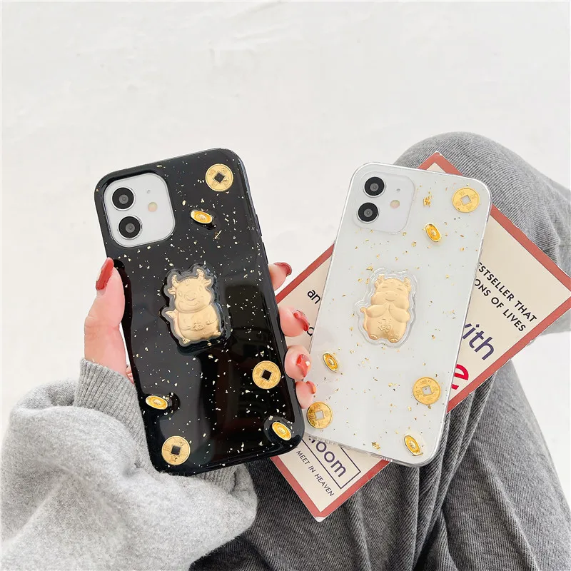 

Funny Gold Cow Transparent Phone Case for iPhone 12 11 Pro SE 2020 X XS MAX XR 8 7 Plus Cases Soft Silicone Back Shell Covers