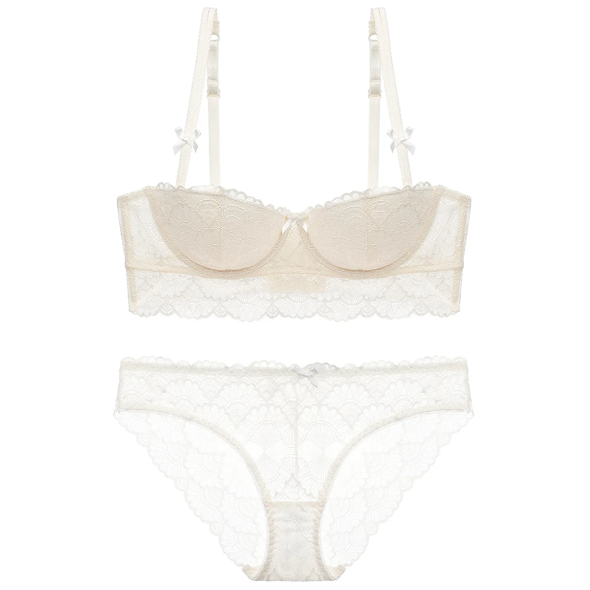 

New French Ladies Underwear Gathered Adjustment Half Cup Bra Set Thin Section Sexy Lace Harvest