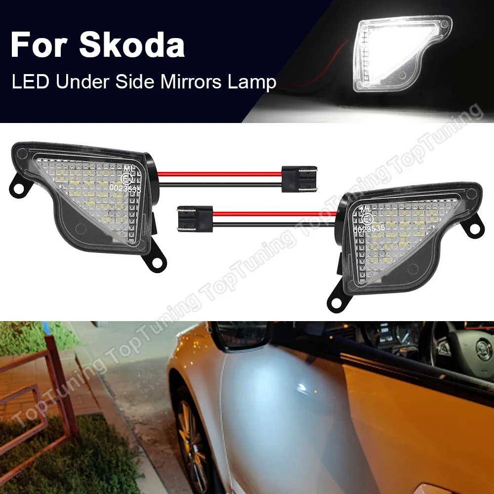 

2PCS 6000K White LED Under Side Mirror Light Puddle Lamps For Skoda Octavia Mk2 Mk3 2009-2017 Skoda Superb MK2 2008-2015