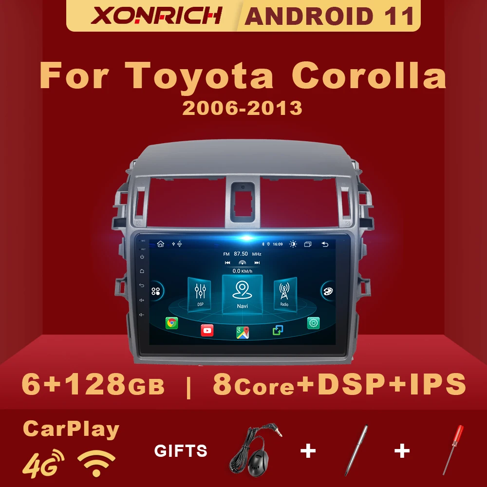 

Автомобильный радиоплеер 6 ГБ ОЗУ 128 Гб ПЗУ Android 11 для Toyota Corolla E140 E150 2006-2013 GPS навигация Carplay DSP AI Голосовое управление