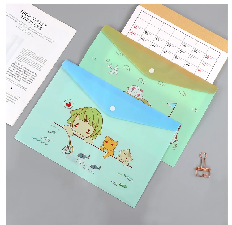 JIANWU A4 Cute cartoon PP Creative Document Bag School students file bag Bill Bag kawaii Office Supplies
