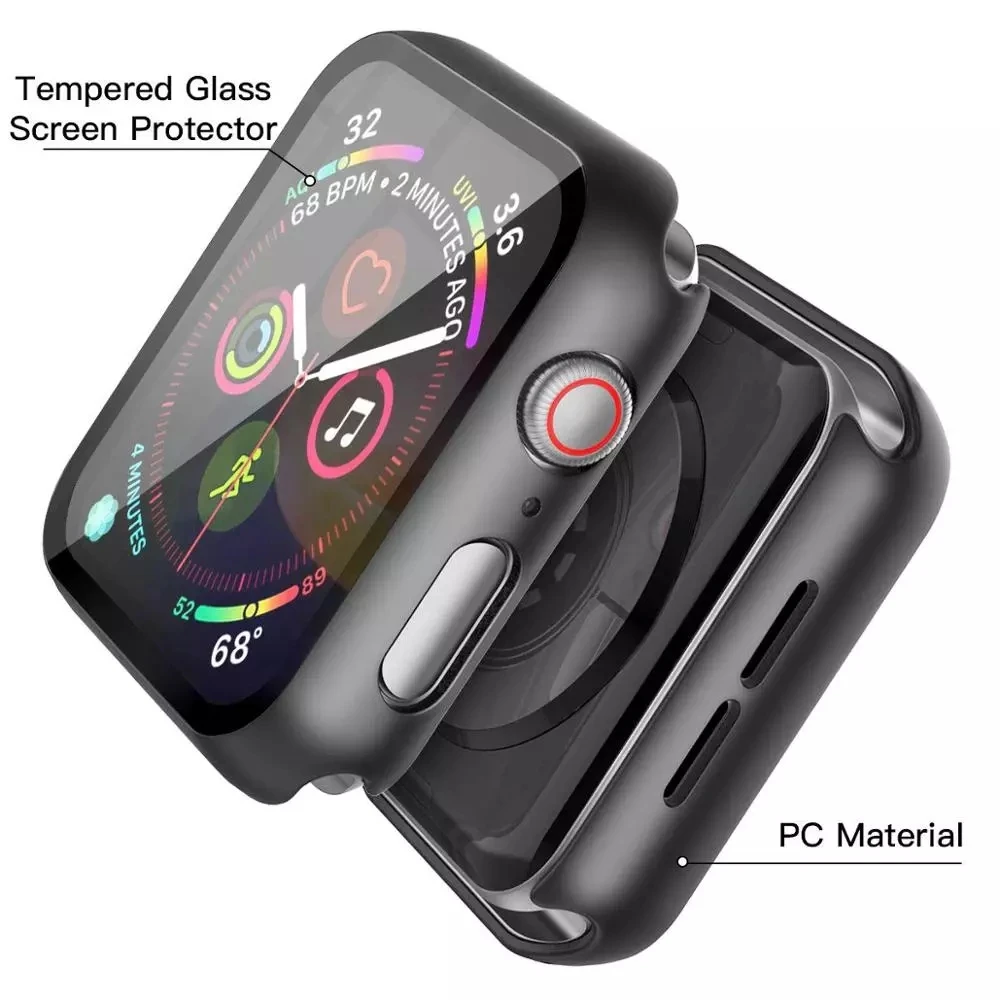 Glass+case For Apple Watch 6 SE 5 4 3 2 Built-in Tempered Glass screen Protective shell cases For iWatch serie 38 40mm 42mm 44mm