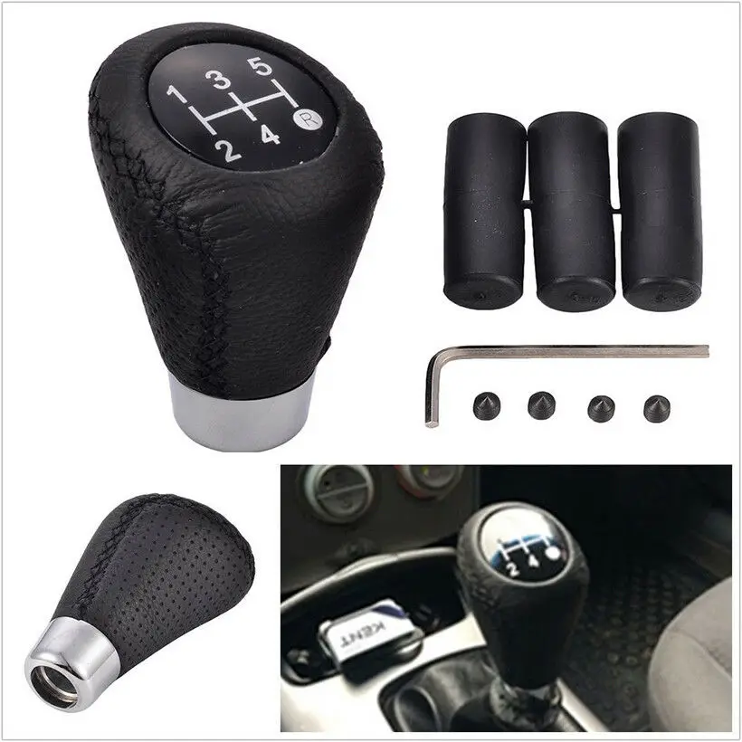 Универсальный 5 Скорость черные кожаные алюминиевая ручная ручка переключения