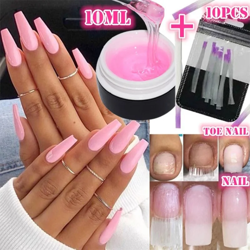 10Pcs Fibernails+1pcs Building Gel Fiberglass for Nail Extension Acrylic Nails Tips Set Manicure Tools