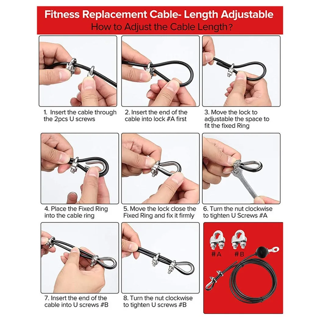 

2M/3 M Adjustable Steel Wire Rope Kit DIY Weight Multi Gym Cable Fitness Pulley Steel Wire Portable Fitness Equipment