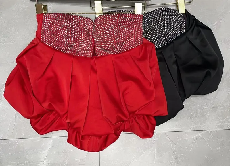 

2021 summer fashion sexy off shoulder irregular fold shawl high temperature hot drill wrapped chest short top