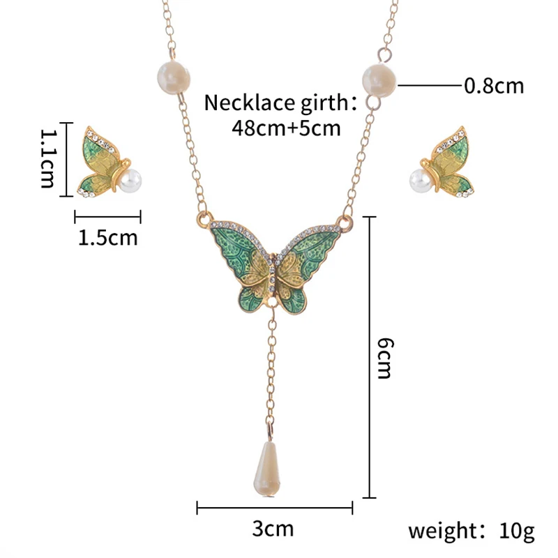 

Sweet Butterfly Earrings Necklace Set Ladies Green Orange Butterfly Pendant Elegant Jewelry Set Exquisite Jewelry Set Wholesale