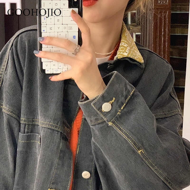 

GOOHOJIO 2021 New Spring and Autumn Fashionable Vintage Women Denim Coat Simplicity Jacket Women Temperament Jackets for Women