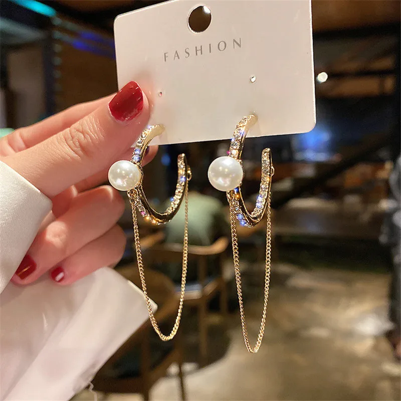 

Pearl Tassel Hoop Earrings for Women Hire Top Designers Creativity Luxury Jewelry Inlaid High Quality AAA Zircon S925 Needle