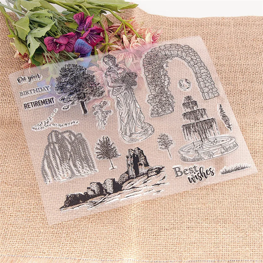 22x17 5 см Сад Леди Прозрачный печать прозрачные наклейки Трафаретный вырубной